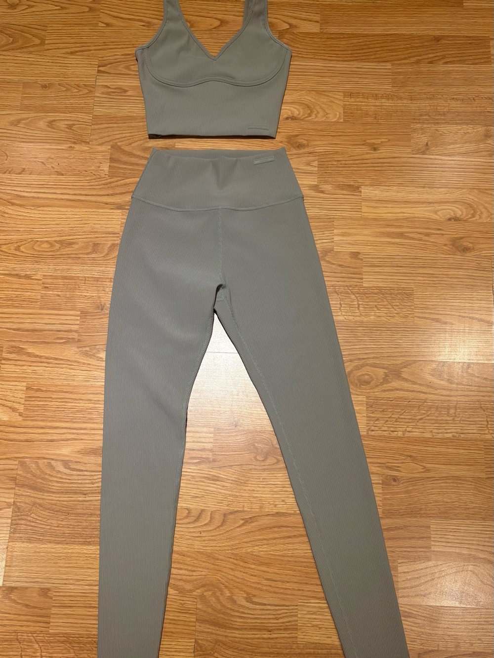 Meshki Olive Ribbed High-Waist Leggings